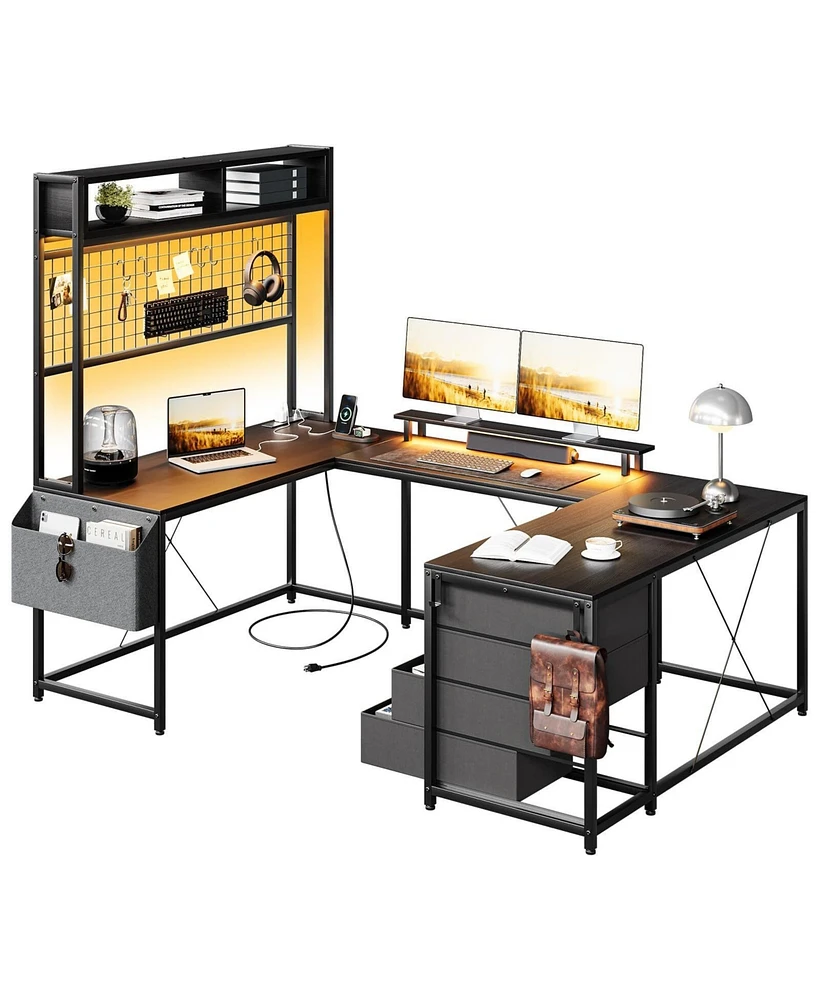 gaomon U Shaped Desk with Monitor Stand and Led Lights