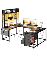 gaomon U Shaped Desk with Monitor Stand and Led Lights