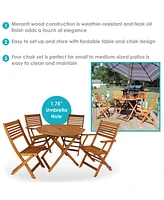 Sunnydaze Decor Meranti Wood 5-Piece Foldable Outdoor Patio Dining Set - 4-Chairs and 1 Table - Teak Oil Finish