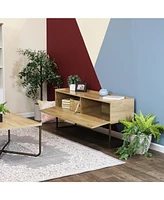 54.75-Inch Wide Industrial Console Table with Pull-Down Front Panel and 2 Inner Compartments - Brown