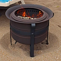 Sunnydaze Decor 23-Inch Cauldron-Style Smokeless Wood-Burning Fire Pit with Cover and Poker - Steel Outdoor Smokeless Fire Pit for the Backyard