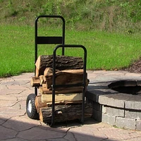 Outdoor Firewood Carrier Log Dolly - Wood Cart with Wheels - Black