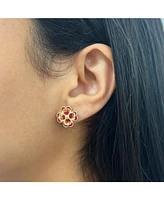 The Lovery Dark Red Enamel and Gold Clover Earrings 14K Gold