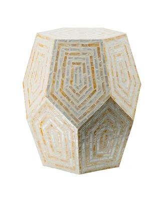 Slickblue Capiz Accent Stool Table with Hexagonal Drum and Angled Look Stylish and Unique Decor for Living Room or Bedroom