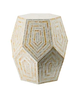 Slickblue Capiz Accent Stool Table with Hexagonal Drum and Angled Look Stylish and Unique Decor for Living Room or Bedroom
