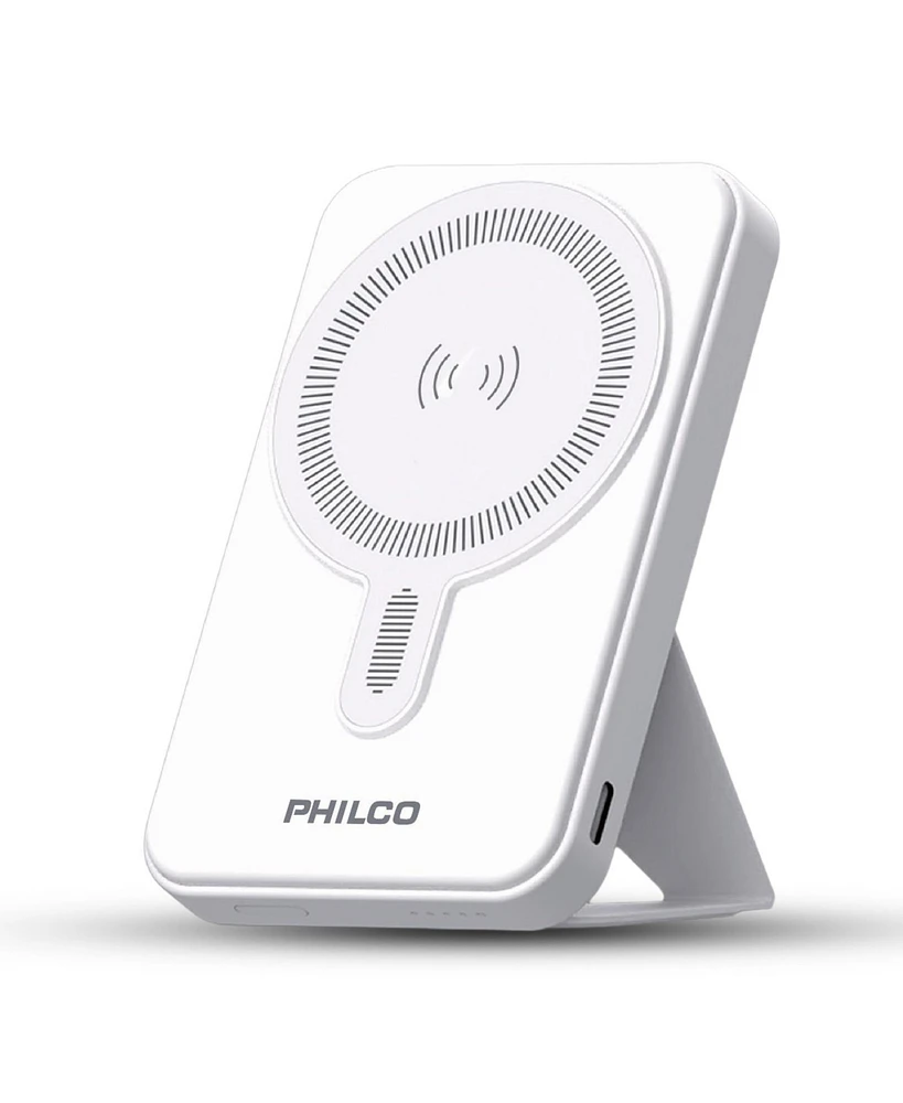 Philco Magsafe Power Bank 6000mAh, Portable Wireless Charger with MagSafe , Usb-c, Leather Holder for iPhone 12/13/14/15