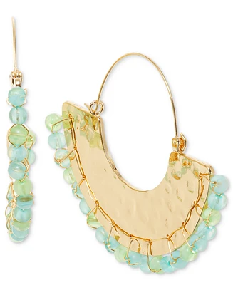 Style & Co Gold-Tone Blue Beaded Hammered Hoop Earrings, Exclusively at Macy's