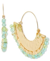 Style & Co Gold-Tone Blue Beaded Hammered Hoop Earrings, Exclusively at Macy's