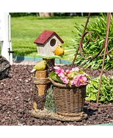 Sunnydaze Decor Polyresin Bird House Outdoor Statue Planter with Solar Led Lighted Birds - 17.25-Inch