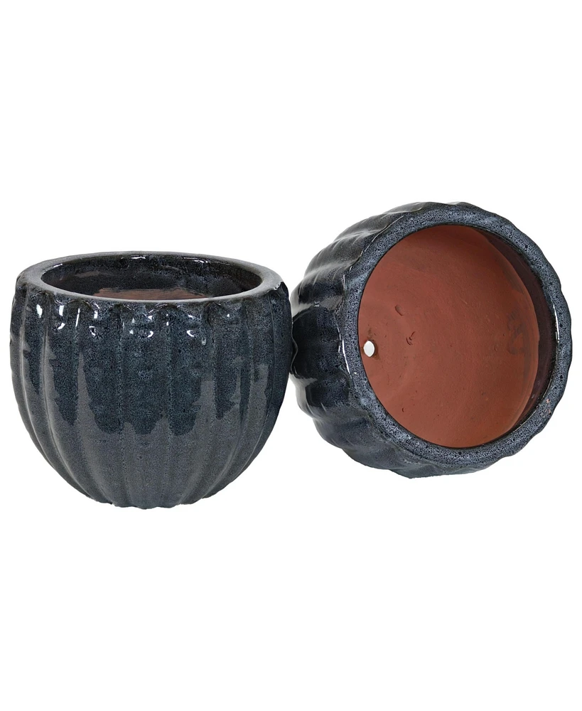 Sunnydaze Decor 10" Round Ceramic Plant Pot Set - Features 1 Drainage Hole - 1.18-Gallon Soil Capacity - Black Mist - Set of 2