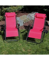 Sunnydaze Decor Outdoor Xl Zero Gravity Lounge Chair with Pillow and Cup Holder Folding Patio Lawn Recliner Red Set of 2