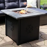 30-Inch Square Cast Stone Propane Gas Fire Pit Table with Lava Rocks - Includes Weather-Resistant Cover