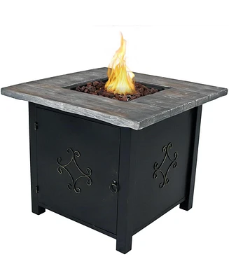 Sunnydaze Decor 30-Inch Square Cast Stone Propane Gas Fire Pit Table with Lava Rocks - Includes Weather-Resistant Cover