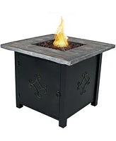 30-Inch Square Cast Stone Propane Gas Fire Pit Table with Lava Rocks - Includes Weather-Resistant Cover