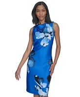 Halston Women's Mock-Neck Printed Scuba Sheath Dress