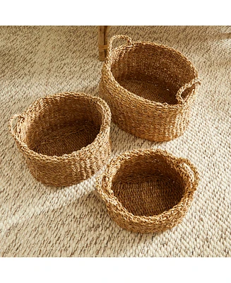 Napa Home & Garden Seagrass Oval Baskets With Handles & Cuffs, Set Of 3