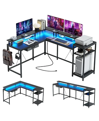 gaomon L Gaming Desk, 68" Home Office Desk with File Drawer & Power Outlet