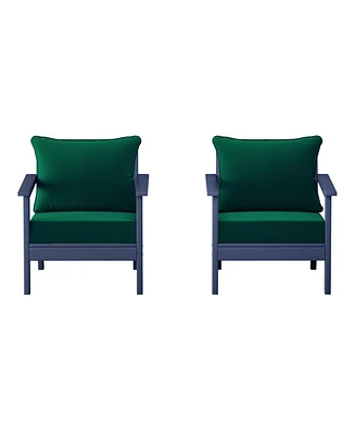 WestinTrends Outdoor Modern Hdpe Patio Navy Blue Club Chairs with Deep Seat Cushions (Set of 2)
