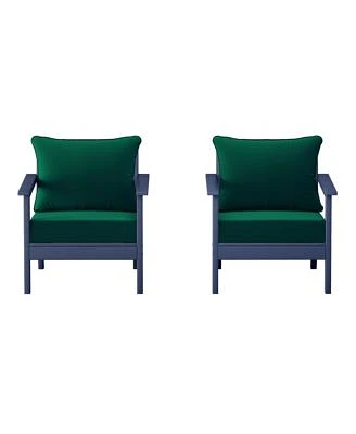 Westintrends Outdoor Modern Hdpe Patio Navy Blue Club Chairs With Deep Seat Cushions Set Of 2