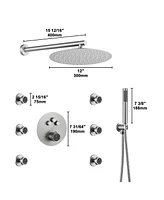 Boyel Living 3-Function Luxury Shower System with Handheld Thermostatic Faucet Body Jets Wall-Mounted Rain Head, Brushed Gol