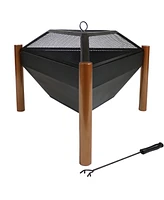 Sunnydaze Decor 31-Inch Steel Wood-Burning Triangle Fire Pit/Side Table - Log Grate, Poker and Spark Screen - Copper Finish