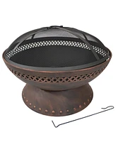 Sunnydaze Decor 25-Inch Chalice Steel Wood-Burning Fire Pit with Spark Screen and Poker - Copper Finish