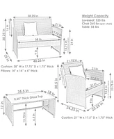 Sunnydaze Decor Ardfield 4-Piece Gray Patio Conversation Furniture Set - 1 Loveseat, 2 Chairs and Coffee Table Cushions