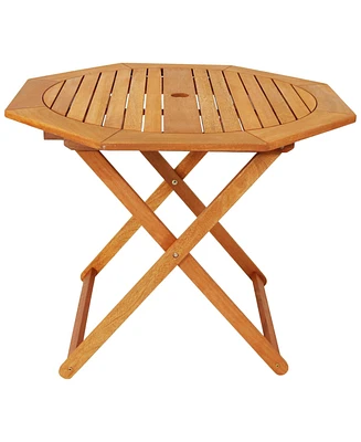 Sunnydaze Decor Meranti Wood Octagon Outdoor Folding Patio Table - Teak Oil Finish