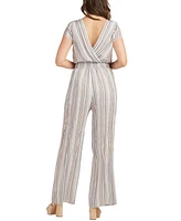 Bcx Juniors' Striped Surplice-Neck Short-Sleeve Jumpsuit