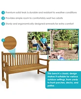 Sunnydaze Decor 59-Inch Solid Teak Wood Outdoor Bench - Light Brown Wood Stain Finish - Mission-Style