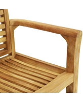 Sunnydaze Decor Solid Teak Outdoor Slatted Armchair - Light Brown Wood Stain Finish