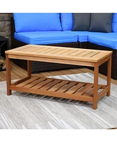 Sunnydaze Decor Meranti Wood Outdoor Patio Coffee Table - Teak Oil Finish - 35-Inch