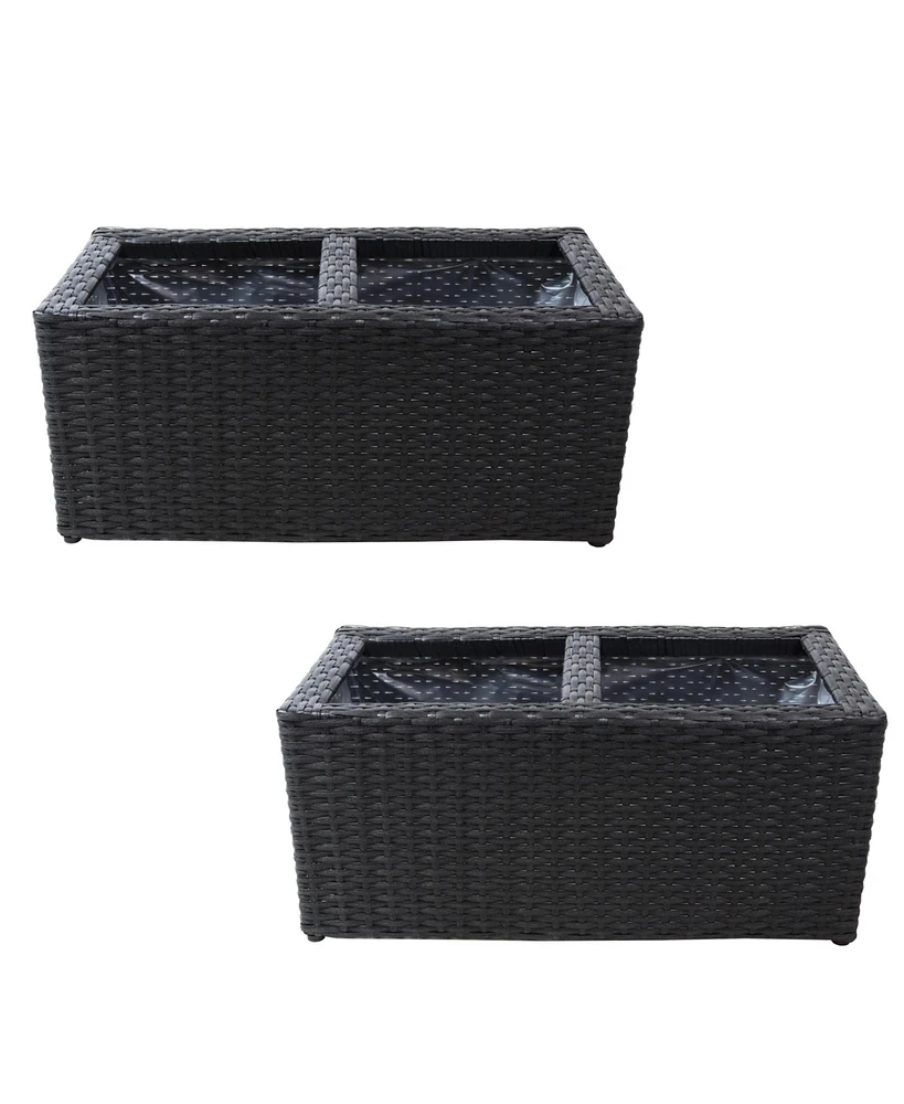 Sunnydaze Decor 2-Section Rectangle Polyrattan Indoor Planters - 21.5 Inches W x 11.5 D 9.25 H Set of 2 Brown