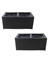 Sunnydaze Decor 2-Section Rectangle Polyrattan Indoor Planters - 21.5 Inches W x 11.5 D 9.25 H Set of 2 Brown