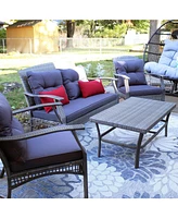 Sunnydaze Decor Kingsley 4-Piece Resin Rattan Patio Conversation Set - Includes 1 Loveseat, 2 Chairs and 1 Coffee Table