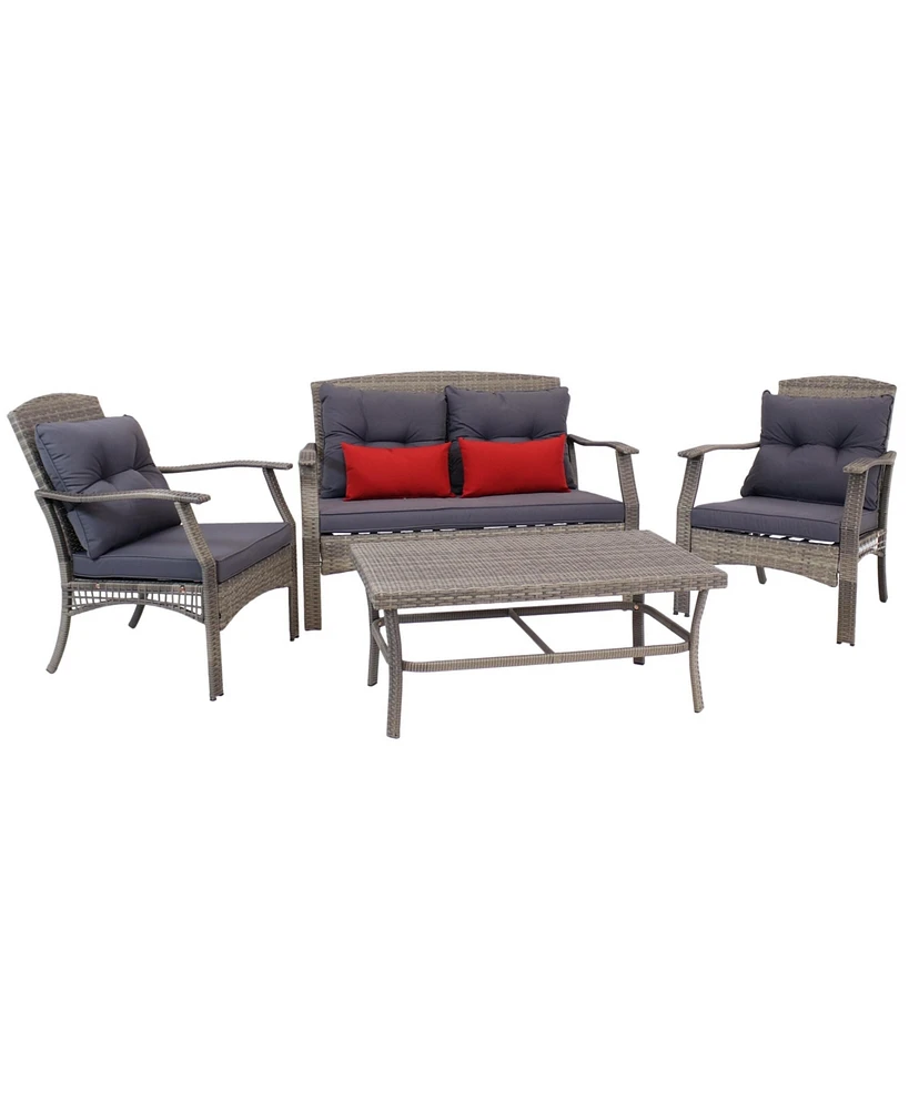 Kingsley 4-Piece Resin Rattan Patio Conversation Set - Includes 1 Loveseat, 2 Chairs and 1 Coffee Table