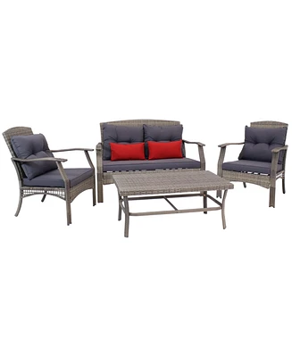 Kingsley 4-Piece Resin Rattan Patio Conversation Set - Includes 1 Loveseat, 2 Chairs and 1 Coffee Table