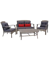 Sunnydaze Decor Kingsley 4-Piece Resin Rattan Patio Conversation Set - Includes 1 Loveseat, 2 Chairs and 1 Coffee Table