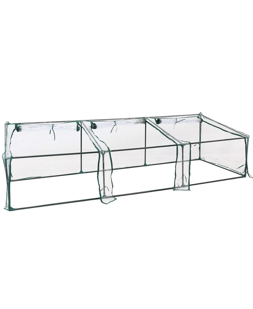 Mini Cloche Greenhouse with Zipper Doors - Portable Greenhouse with 3 Doors and Slanted Top - Iron Tube Frame with Pvc Plastic Cover