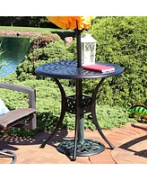 Sunnydaze Decor Sigonella 30.75-Inch Diameter Cast Aluminum Patio Dining Table with Umbrella Hole - Black Powder-Coated Finish