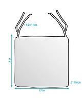 Square Indoor/Outdoor Seat Cushions with Ties - Set of Two 17-Inch Square Chair Pads - Fits a Variety of Dining and Patio Chairs