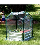 Sunnydaze Decor 2' x 2' Steel Raised Garden Bed with Mini Greenhouse - Outdoor Greenhouse Kit - 2 Zippered Doors