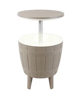 10-Gallon Patio Bar Cooler Table with Height-Adjustable Tabletop - Wood-Look Plastic Design - Driftwood