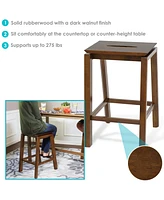 25-Inch Backless Solid Rubberwood Counter-Height Stools - Dark Walnut Finish - Set of 2