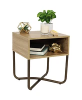 19.75-Inch H Open Shelf Mdp Industrial-Style Nightstand with Powder-Coated Steel Cross Base - Brown