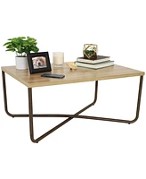 Sunnydaze Decor 16-Inch H Industrial Coffee Table with Cross Legs - Mdp Tabletop with Powder-Coated Steel Frame and Pvc Feet