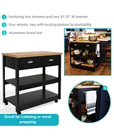 33.5-Inch W Mdf Rolling Kitchen Island Cart with Drawers and Shelves - Black