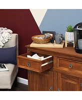 Solid Pine Kitchen Sideboard Cabinet with 2 Drawers and Doors - 31.5 Inches H Chocolate