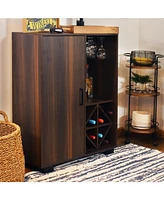 Sunnydaze Decor 43-Inch H Lavina Wine Cabinet Furniture with Glass Rack and Bottle Storage Shelves - Coffee Brown