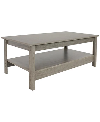 16-Inch H Gray Wood Coffee Table with Shelf - Rustic Cocktail Table for Living Room or Home Office - Thunder Gray